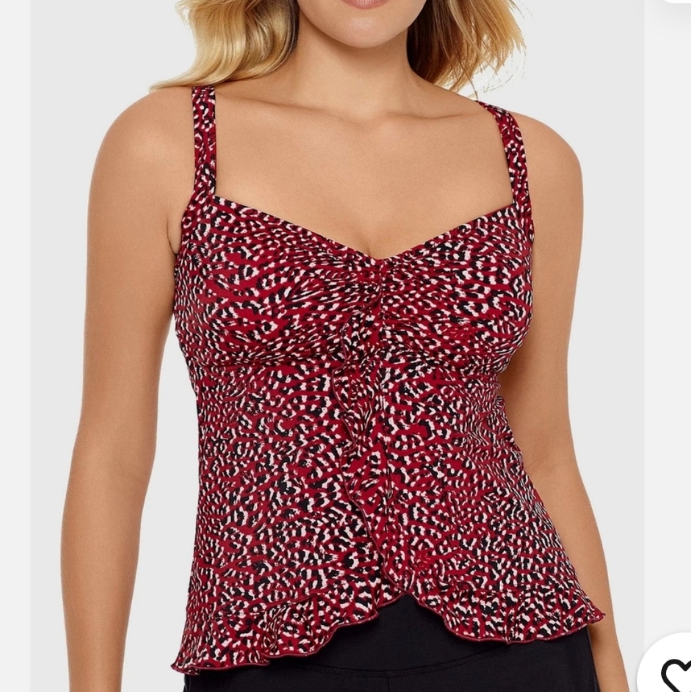 SWIM SOLUTION Red Black Ruffle Tankini Size 12 Brand New
